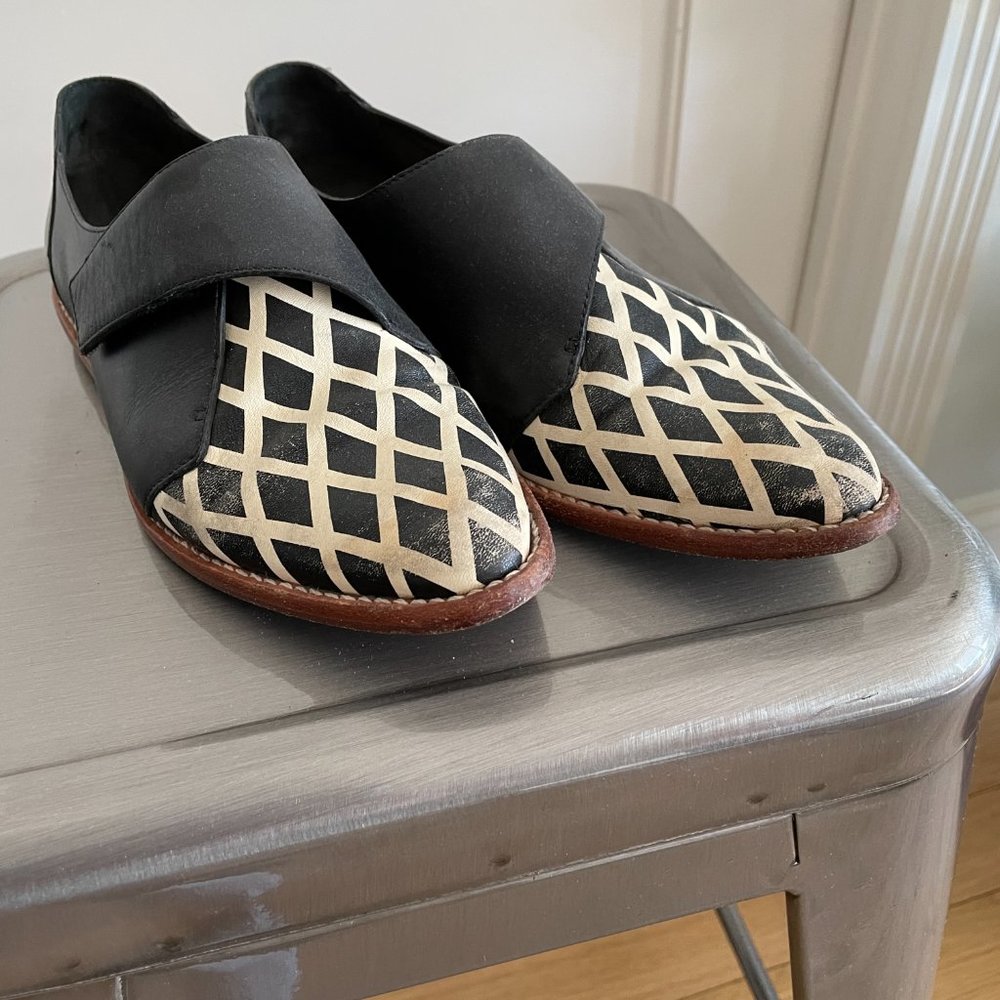 Loeffler Randall Black and Cream Patterned Flats